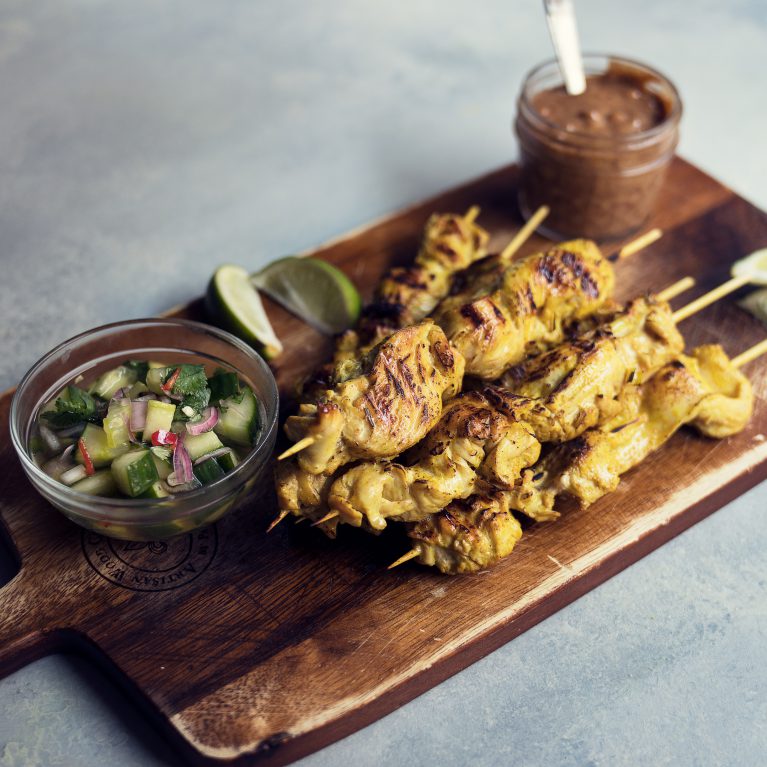 Chicken Satay Skewers with Almond Butter Sauce
